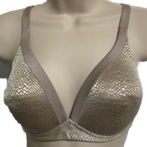 WARNERS Wirefree Lift Bra Back Smoothing BraTan Silver Animal Print Womens 36D